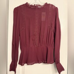 NWT ASTR the Label Burgundy Pleated Lace Blouse size M